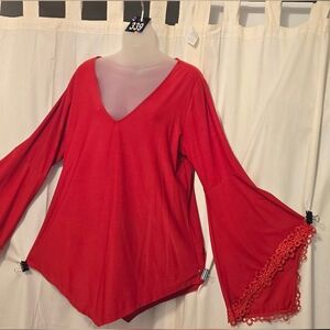 #339 Ashley stewart red ruffled sleeves blouse